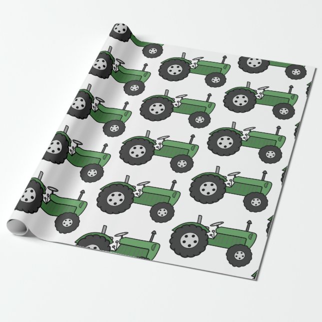 Tractor Green Vintage Wrapping Paper (Unrolled)