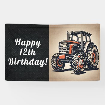 Tractor Happy Birthday Farming Equipment Age Banner by TheShirtBox at Zazzle
