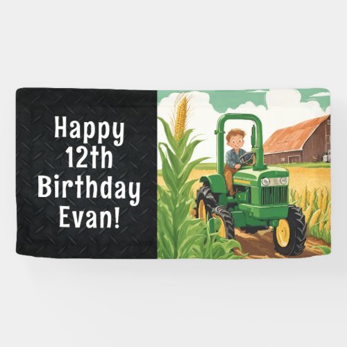 Tractor Happy Birthday Farming Equipment Kids Banner