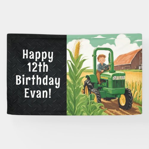 Tractor Happy Birthday Farming Equipment Kids Banner