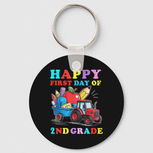 Tractor Happy First Day Of 2nd Grade Back To Schoo Keychain (Front)