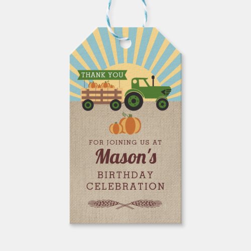 Tractor Hayride Pumpkin Birthday Favor Tag