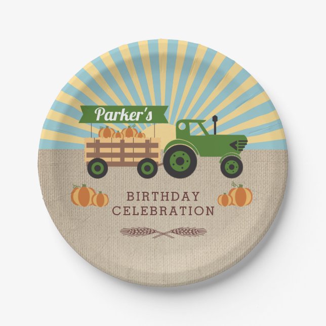Tractor Hayride Pumpkin Birthday Party Paper Plates (Front)
