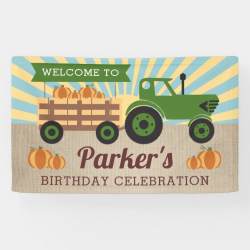 Tractor Hayride Pumpkin Birthday Vinyl Welcome Banner