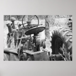 tractor in black and white poster