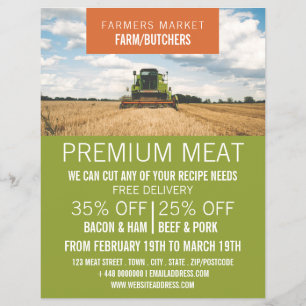 Tractor in Field, Farmer & Butcher Advertising Flyer