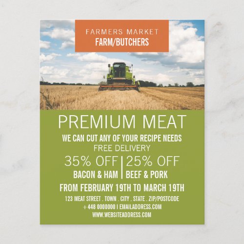 Tractor in Field Farmer  Butcher Advertising Flyer