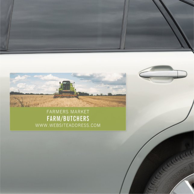 Tractor in Field, Farmer & Butcher Car Magnet (In Situ)