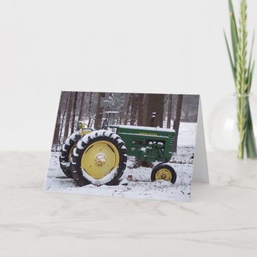 tractor in snow holiday card