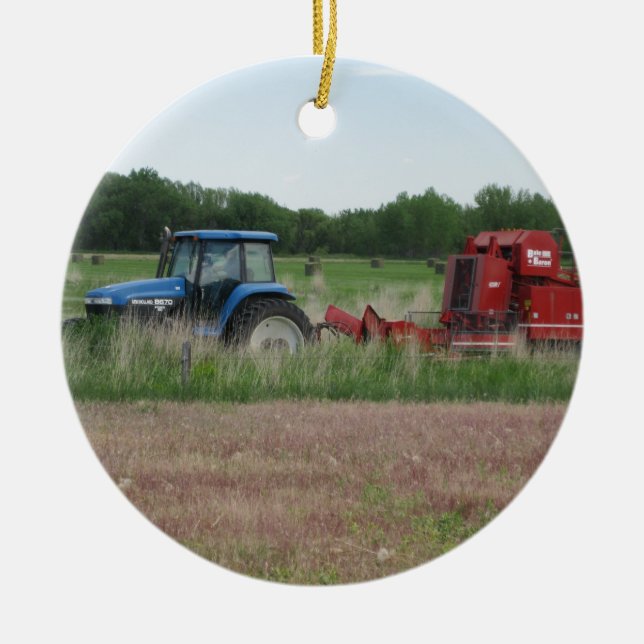 Tractor in the Field Ceramic Ornament (Front)