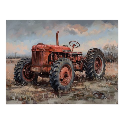 Tractor in the Field Rustic Decoupage Poster