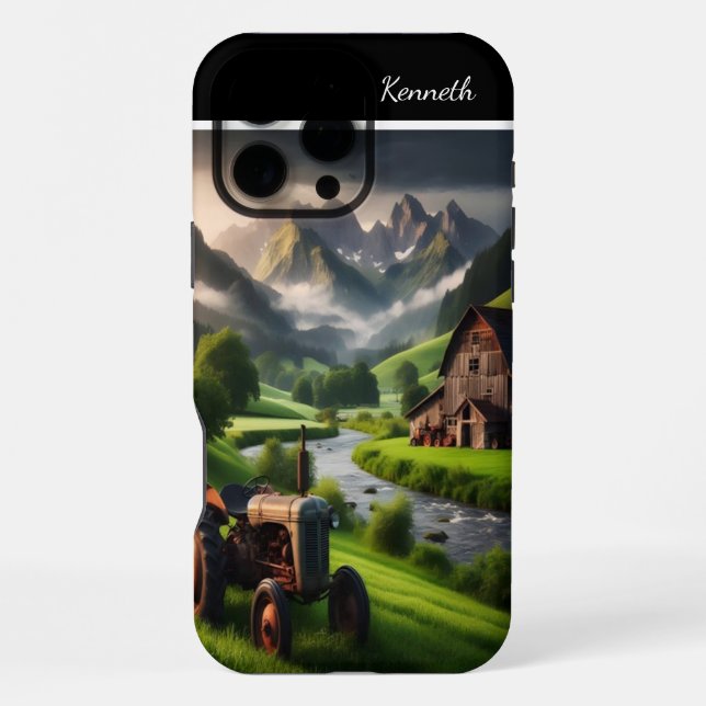 Tractor in the Mountain Valley Iphone Case (Back)