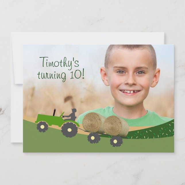 Tractor Invitation: Cute Hay Bale Farm Scene Invitation (Front)