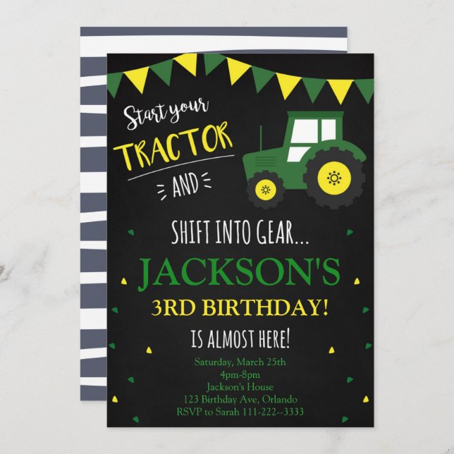 Tractor Invitation, Tractor Birthday Invite (Front/Back)