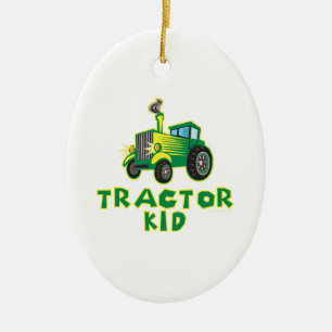 Tractor Kid, Green Ceramic Ornament