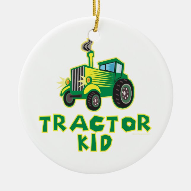 Tractor Kid, Green Ceramic Ornament (Front)