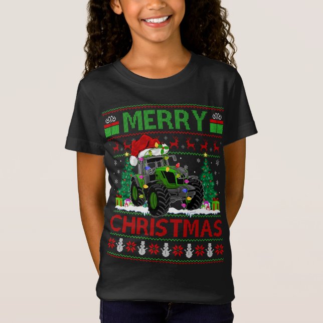 Tractor Lover Xmas Tree Ugly Santa Tractor Christm T-Shirt (Front)