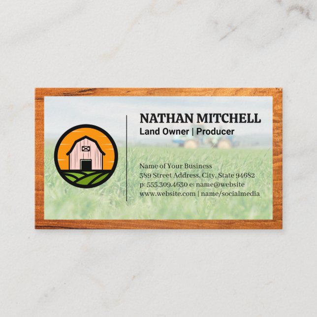 Tractor on Farm | Barn Logo Business Card (Front)