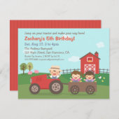 Tractor on Farm Kids Birthday Party Invitations (Front/Back)