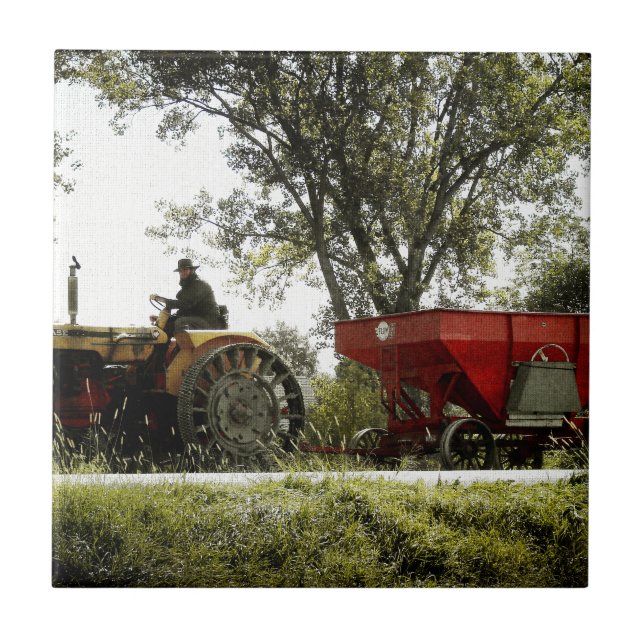 Tractor on Steel Wheels Ceramic Tile (Front)
