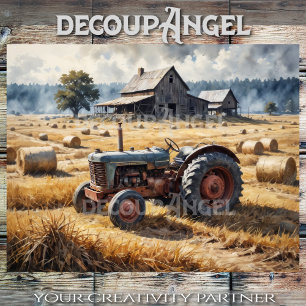 Tractor on the Farm Landscape #1 - decoupage - Tissue Paper