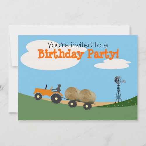 Tractor on the Farm Party Invitation: Orange Tract