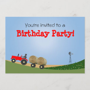 Tractor on the Farm Party Invitation: Red Tractor Invitation