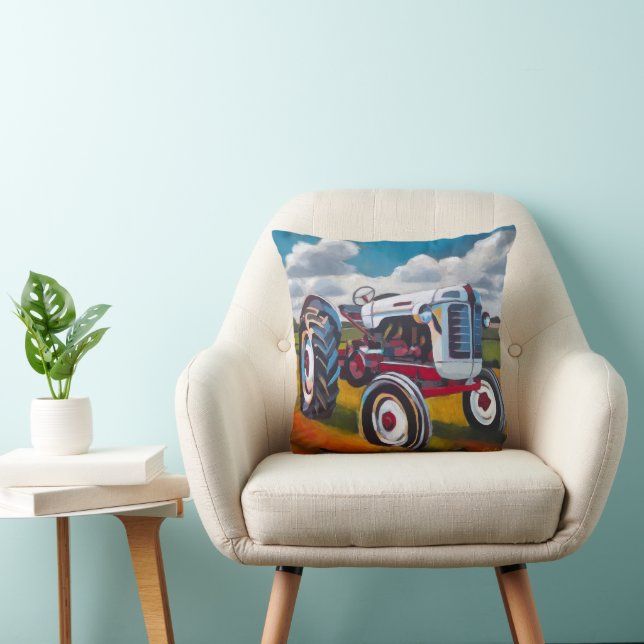 Tractor Painting - Gift for Tractor Enthusiasts Throw Pillow (Chair)