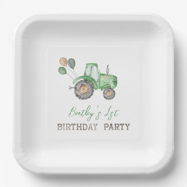 Tractor Paper Plates | Tractor Birthday Plates (Front)