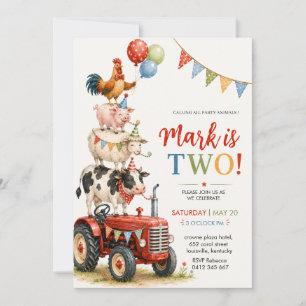 Tractor & Party Animals Kids Birthday Invitation