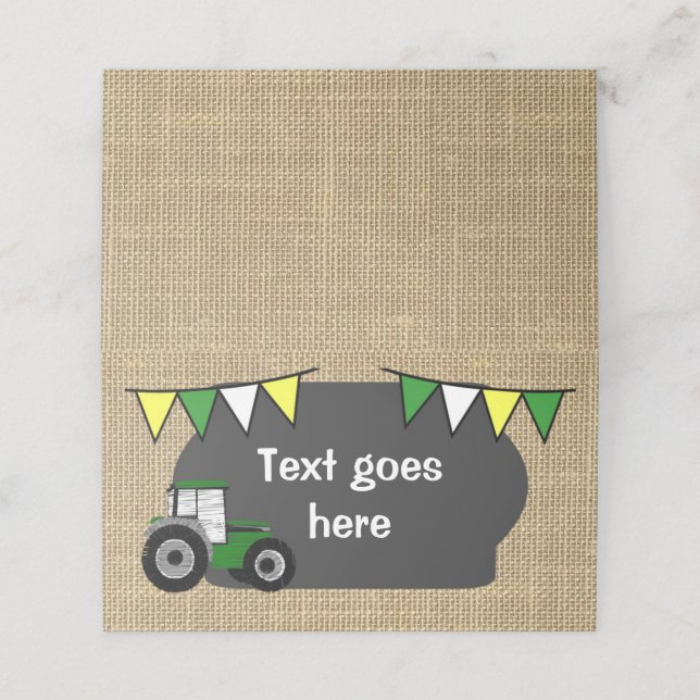 Tractor Party Food Tents, Tractor Place Card (Outside Unfolded)