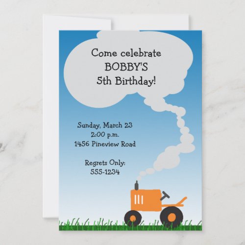 Tractor Party Invitation: Orange Tractor