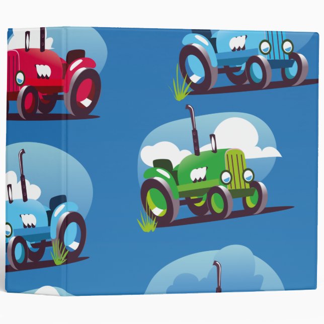 Tractor Pattern (Blue Background) 3 Ring Binder (Front/Spine)