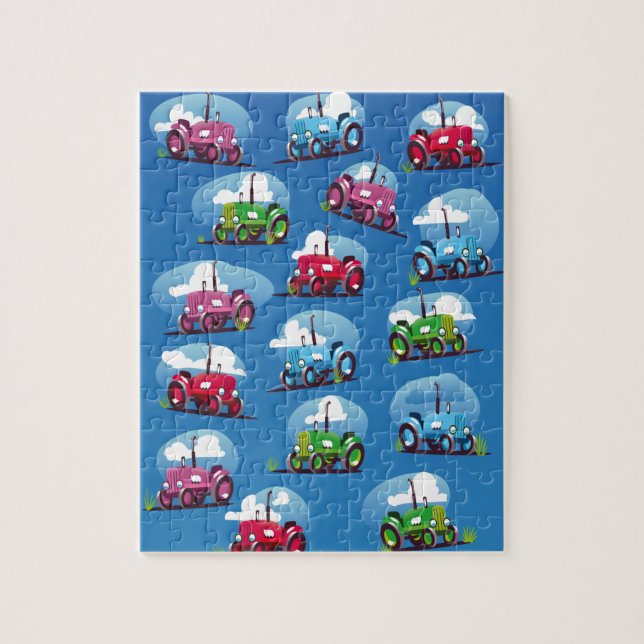 Tractor Pattern (Blue Background) Jigsaw Puzzle (Vertical)
