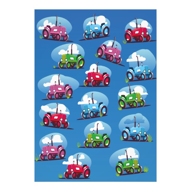Tractor Pattern (Blue Background) Photo Print (Front)