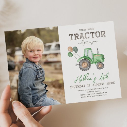 Tractor Photo Birthday Invitation  Farm