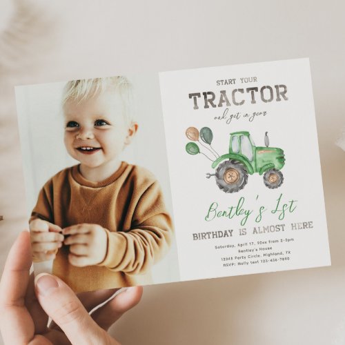 Tractor Photo Birthday Invitation  Farm