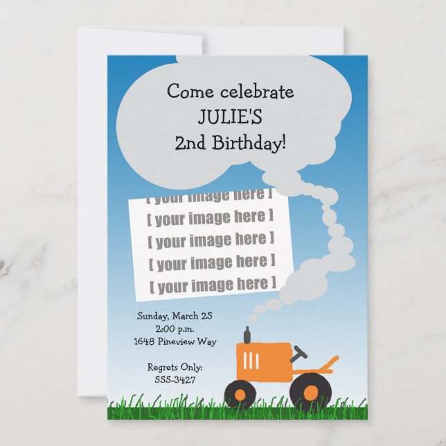 Tractor Photo Invitation: Orange Tractor Invitation (Front)
