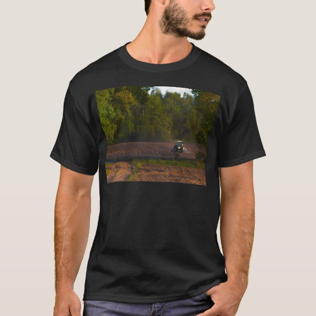 Tractor Plowing Farmland In A Beautiful Countrysid T-Shirt (Front)