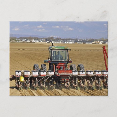 Tractor pulling a seed corn planter postcard