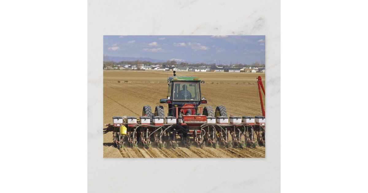 Tractor pulling a seed corn planter. Zazzle