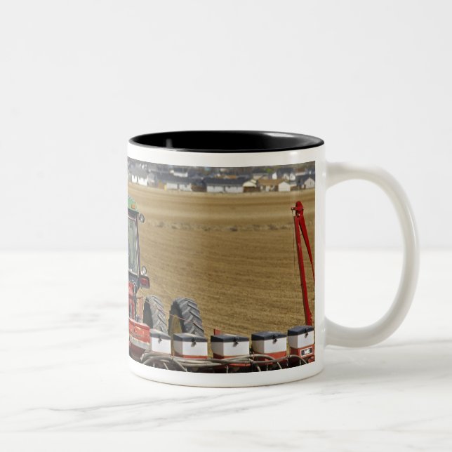 Tractor pulling a seed corn planter. Two-Tone coffee mug (Right)