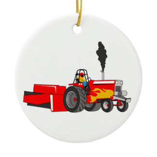 Tractor Pulling Ceramic Ornament