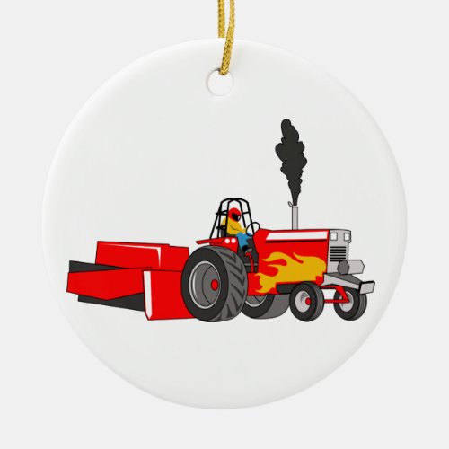 Tractor Pulling Ceramic Ornament