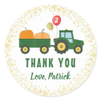Tractor Pumpkin Autumn Birthday Thank You Classic Round Sticker