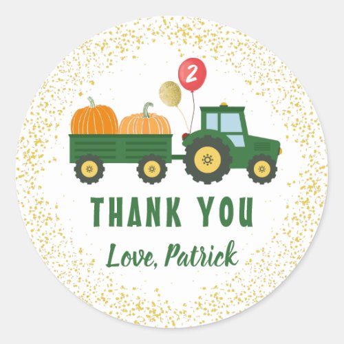 Tractor Pumpkin Autumn Birthday Thank You Classic Round Sticker