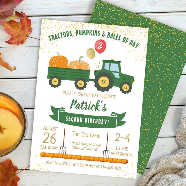 Tractor Pumpkin Fall Autumn Birthday Invitation