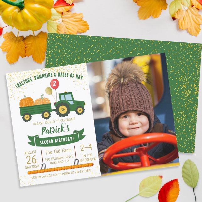 Tractor Pumpkin Fall Boy Photo Birthday Invitation (Creator Uploaded)