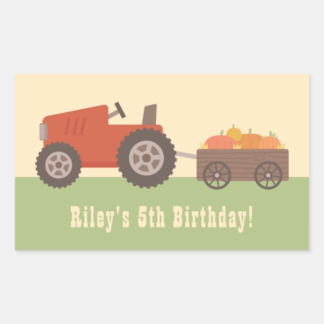 Tractor Pumpkin Kids Birthday Party Favor Stickers (Front)