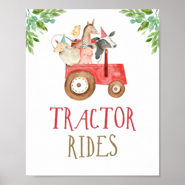 Tractor Rides Farm Animals Barnyard Boy Birthday P Poster (Front)